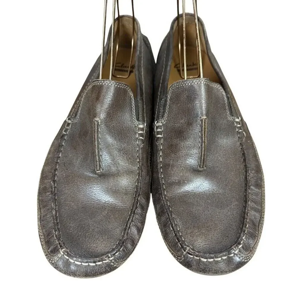 Clarks Mens Ashmont Race Driving Loafers Brown Leather Slip On Shoes sz 13 M